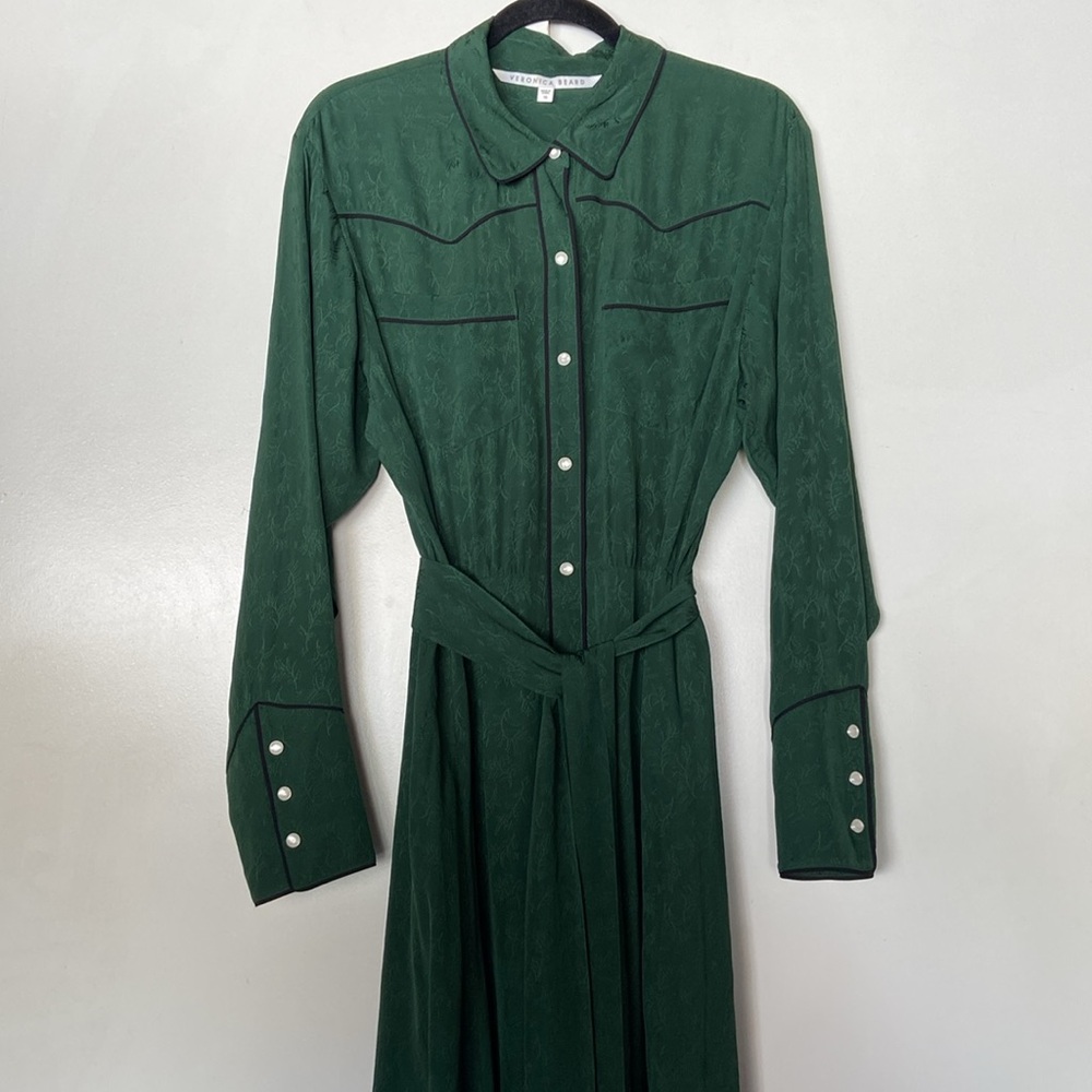 Veronica Beard Spur Western Silk Dress in Green, Size 10 - Picture 2 of 10